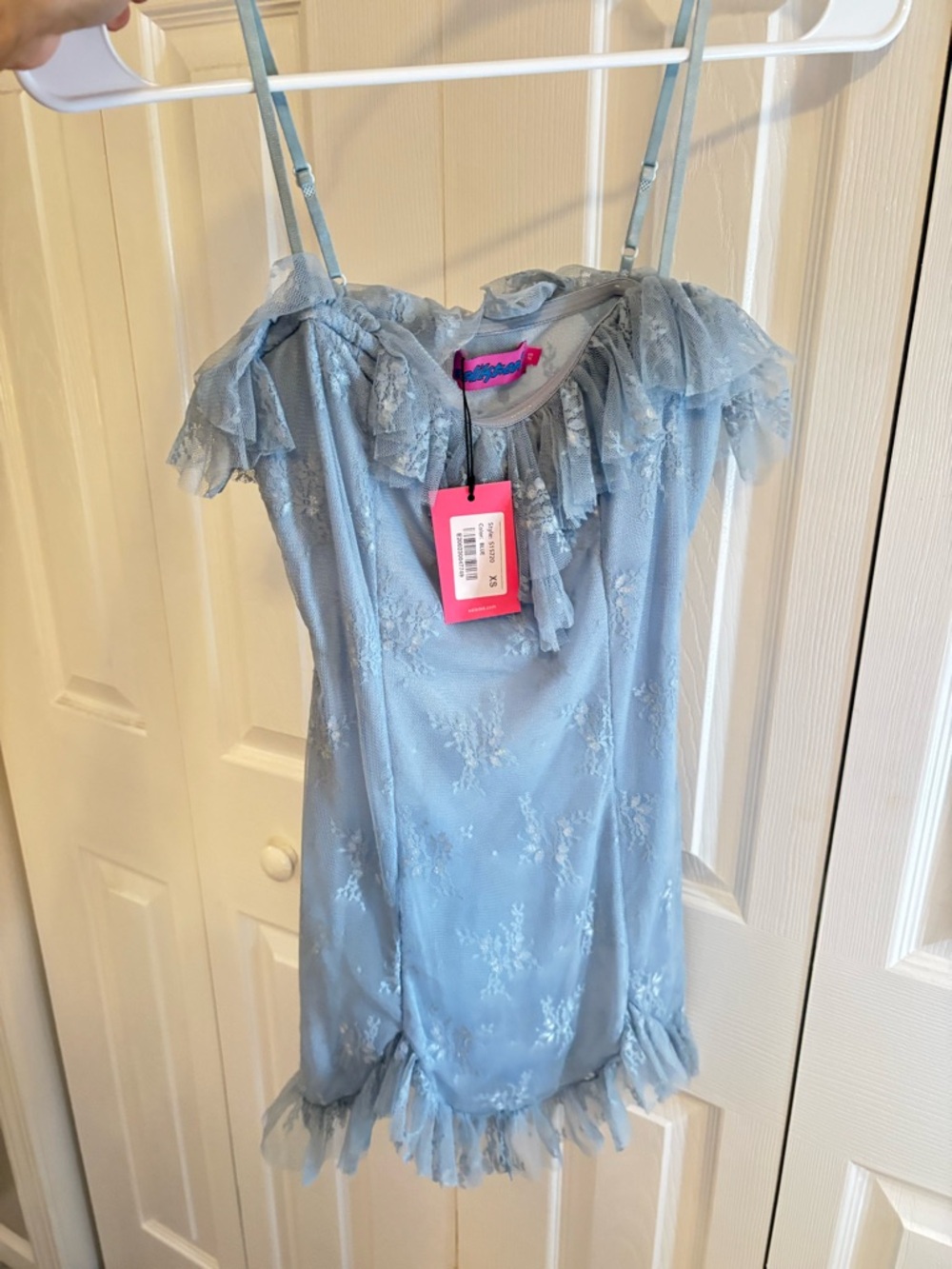 Edikted Light Blue Lace Ruffle Strap Girls Formal Dress
